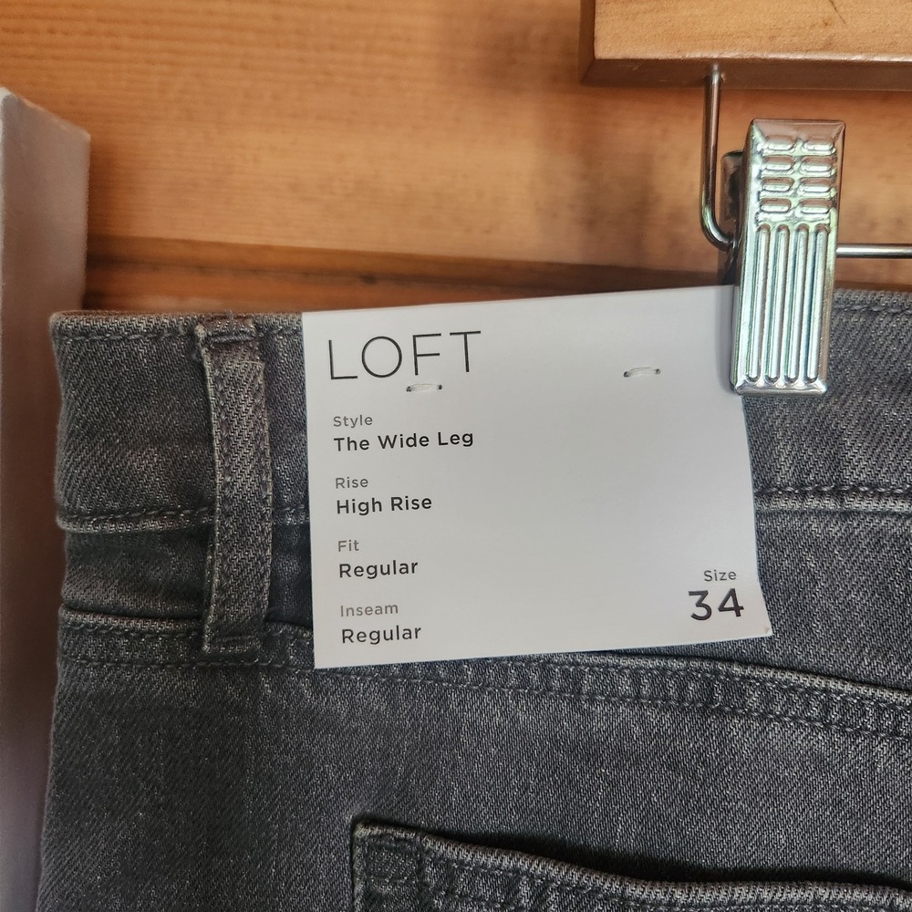 LOFT NWT High Waist The Wide Leg Jeans Gray Stone Wash Whisker Denim Plus Sz 18 - Picture 5 of 10